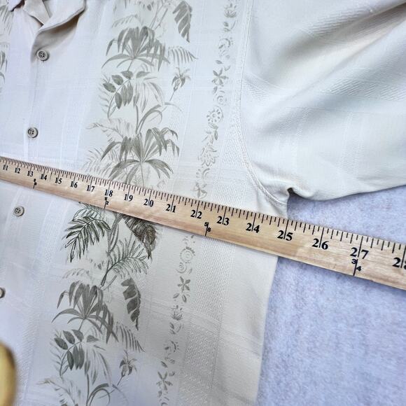 Tommy Bahama Palm Leaf Silk Shirt Mens XL Cream Button Up Short Sleeve Hawaiian - Picture 10 of 12